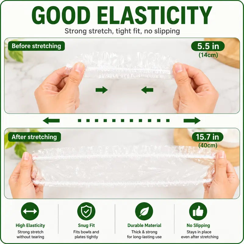 100PCS Disposable Elastic Food Covers - Kitchenware Plate Covers, Multi-Dish Lids, Plastic Wrap Alternative for Food Storage
