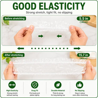 100PCS Disposable Elastic Food Covers - Kitchenware Plate Covers, Multi-Dish Lids, Plastic Wrap Alternative for Food Storage