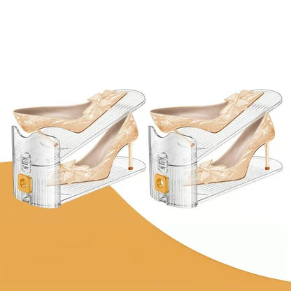 Adjustable Double-Layer Shoe Slots Organizer - Clear Shoe Stacker, 2-Pack