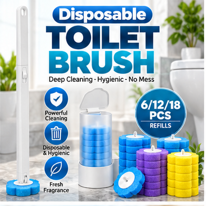 Disposable Toilet Brush with Holder & Refills – Hygienic Deep Cleaning