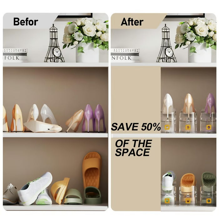 Adjustable Double-Layer Shoe Slots Organizer - Clear Shoe Stacker, 2-Pack