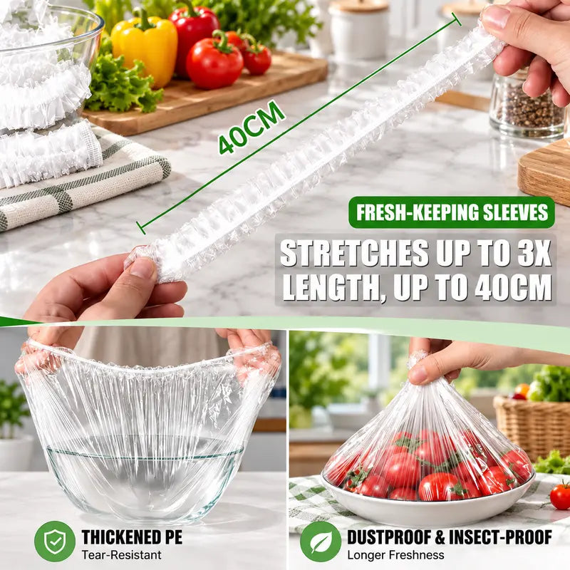100PCS Disposable Elastic Food Covers - Kitchenware Plate Covers, Multi-Dish Lids, Plastic Wrap Alternative for Food Storage