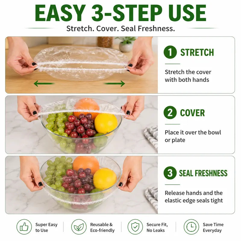 100PCS Disposable Elastic Food Covers - Kitchenware Plate Covers, Multi-Dish Lids, Plastic Wrap Alternative for Food Storage