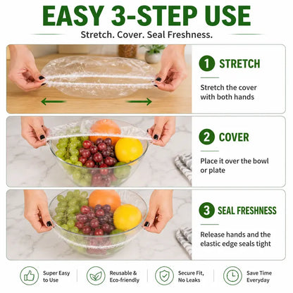 100PCS Disposable Elastic Food Covers - Kitchenware Plate Covers, Multi-Dish Lids, Plastic Wrap Alternative for Food Storage