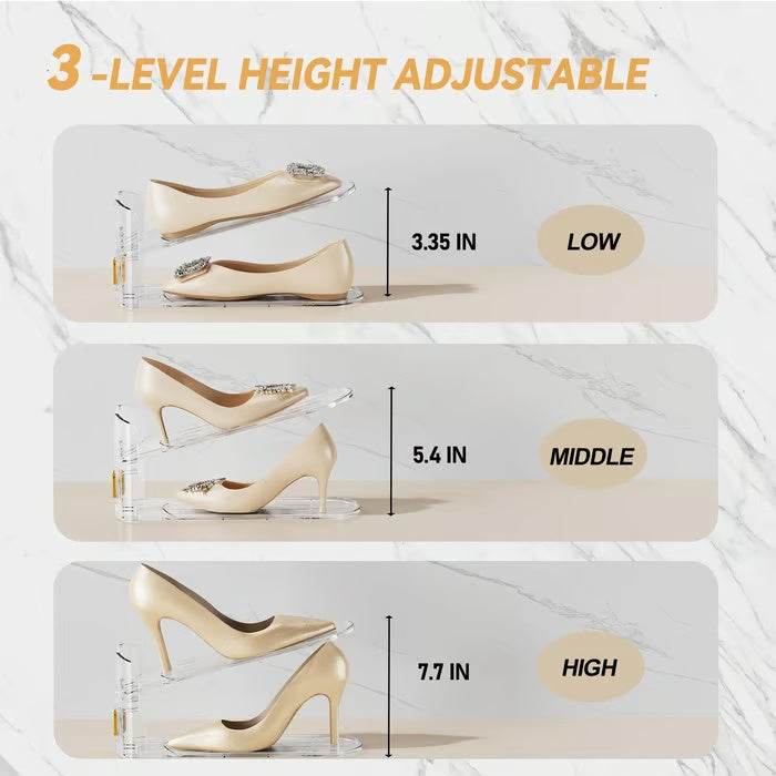Adjustable Double-Layer Shoe Slots Organizer - Clear Shoe Stacker, 2-Pack