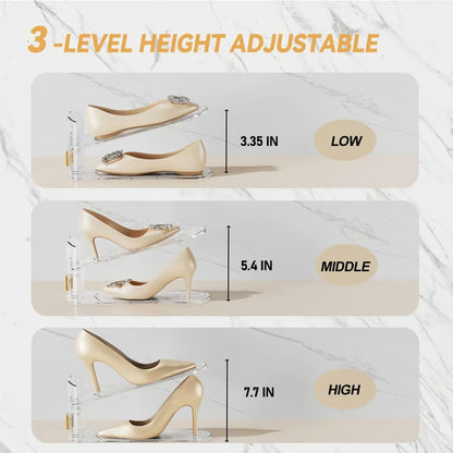 Adjustable Double-Layer Shoe Slots Organizer - Clear Shoe Stacker, 2-Pack