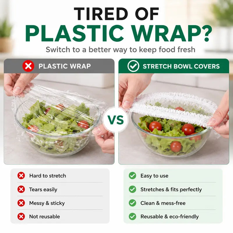 100PCS Disposable Elastic Food Covers - Kitchenware Plate Covers, Multi-Dish Lids, Plastic Wrap Alternative for Food Storage
