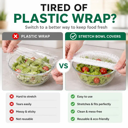 100PCS Disposable Elastic Food Covers - Kitchenware Plate Covers, Multi-Dish Lids, Plastic Wrap Alternative for Food Storage