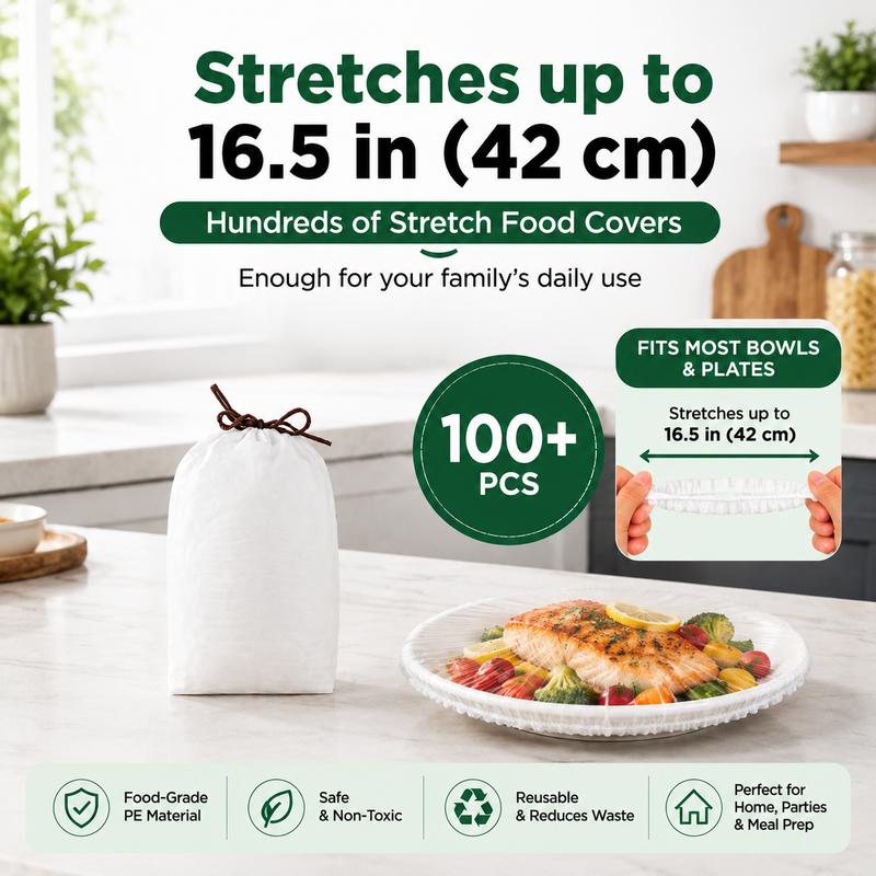 100PCS Disposable Elastic Food Covers - Kitchenware Plate Covers, Multi-Dish Lids, Plastic Wrap Alternative for Food Storage