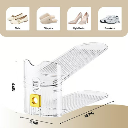 Adjustable Double-Layer Shoe Slots Organizer - Clear Shoe Stacker, 2-Pack