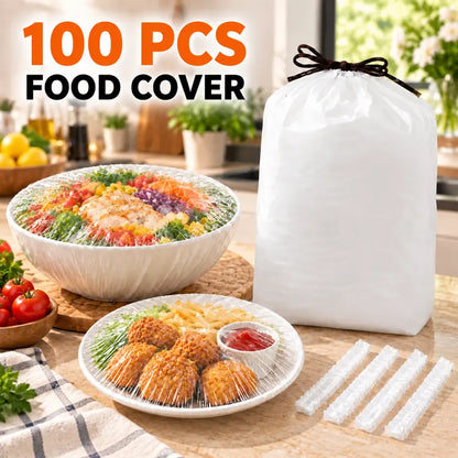 100PCS Disposable Elastic Food Covers - Kitchenware Plate Covers, Multi-Dish Lids, Plastic Wrap Alternative for Food Storage