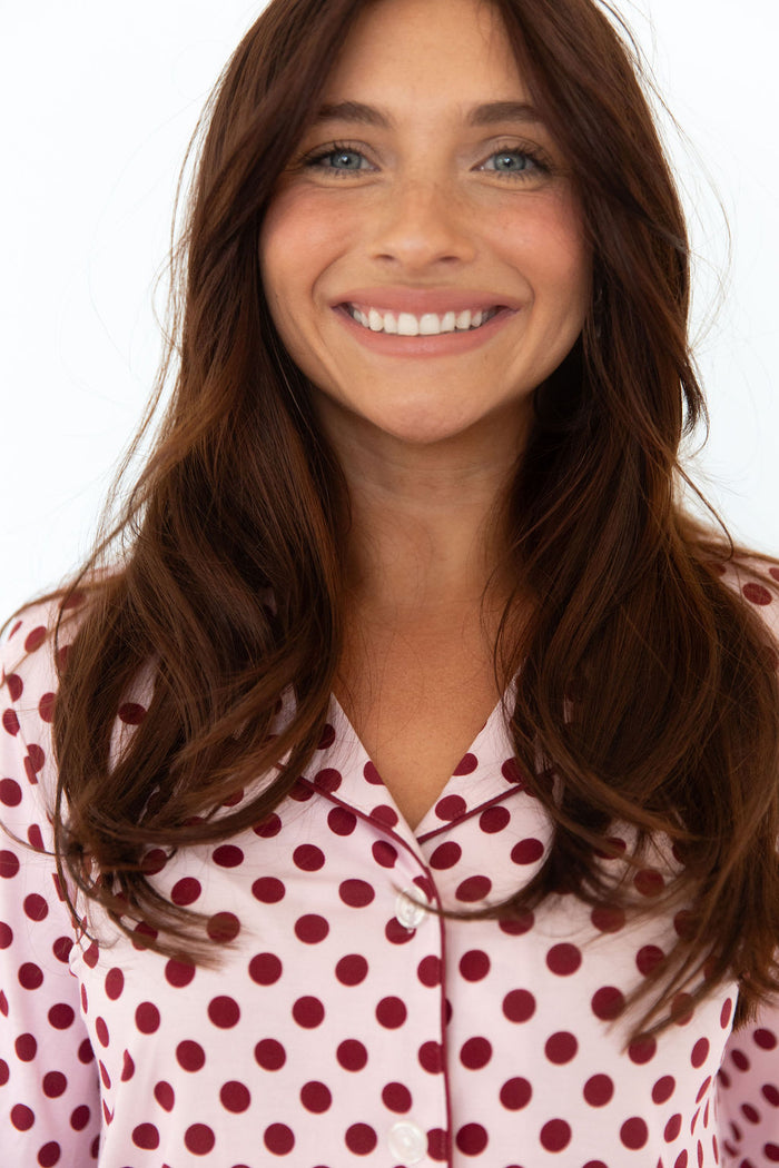 BERRY POLKA DOTS | WOMEN'S BUTTON UP LONG SLEEVE SET