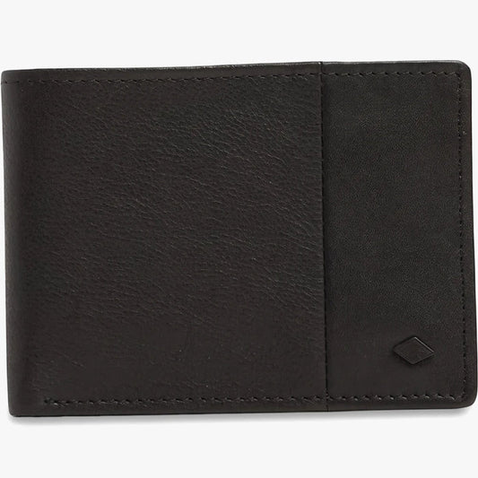 Black leather Billabong Downtown Slim Line Wallet with a grained texture and distinct stitching.