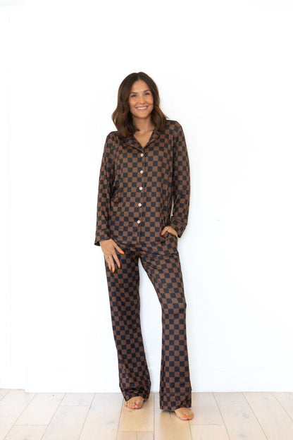BLACK + BROWN CHECKER | WOMEN'S BUTTON UP LONG SLEEVE SET