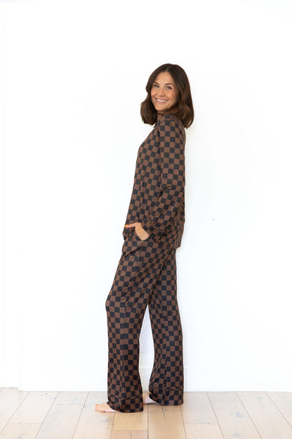 BLACK + BROWN CHECKER | WOMEN'S BUTTON UP LONG SLEEVE SET
