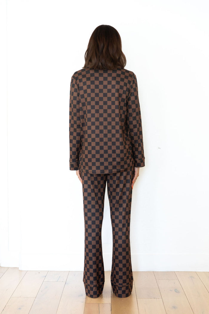 BLACK + BROWN CHECKER | WOMEN'S BUTTON UP LONG SLEEVE SET