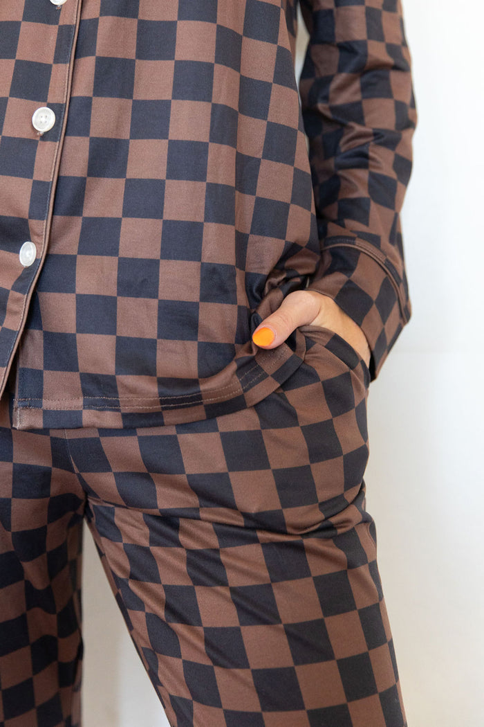BLACK + BROWN CHECKER | WOMEN'S BUTTON UP LONG SLEEVE SET