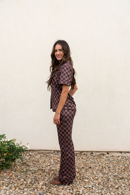 BLACK + BROWN CHECKER | WOMEN'S BUTTON UP SHORT SLEEVE SET