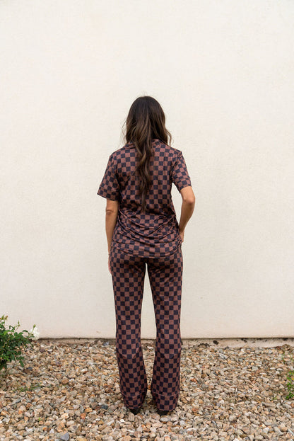 BLACK + BROWN CHECKER | WOMEN'S BUTTON UP SHORT SLEEVE SET