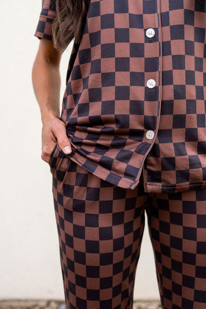 BLACK + BROWN CHECKER | WOMEN'S BUTTON UP SHORT SLEEVE SET