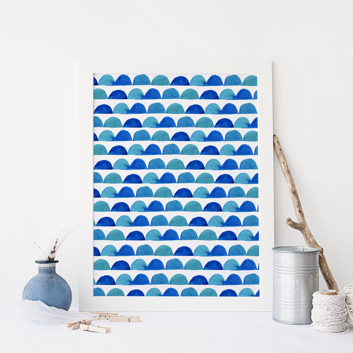 Blue Abstract Half Circle Modern Beach Wall Art Print or Canvas - Jetty Home
