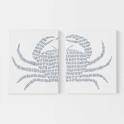 Blue Crab Nautical Diptych Set of 2 Wall Art Print or Canvas - Jetty Home