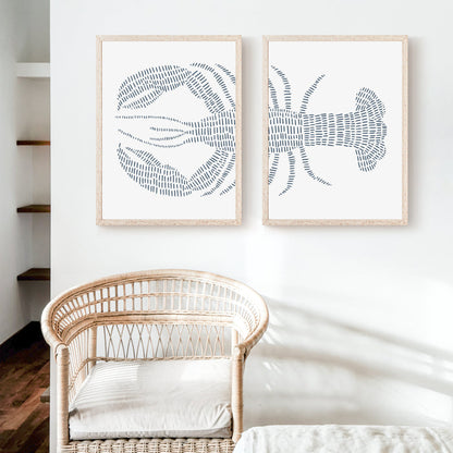 Blue Lobster - Set of 2  - Art Prints or Canvases - Jetty Home