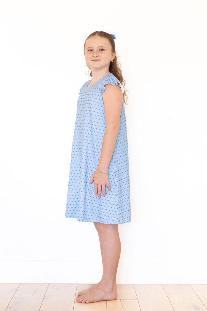 BLUE MINI HEARTS | RUFFLE SLEEVE DRESS