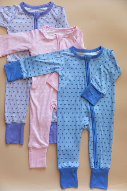 BLUE MINI HEARTS | ZIPPER ONE PIECE