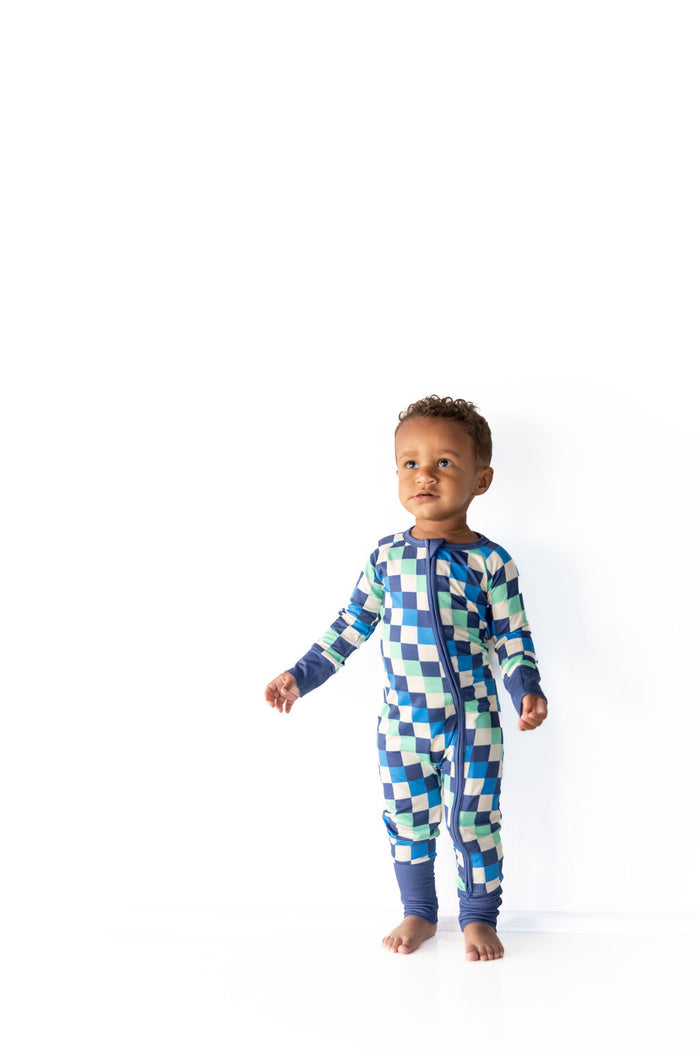 BLUE MULTICOLOR CHECKER | ZIPPER ONE PIECE