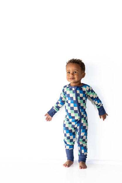 BLUE MULTICOLOR CHECKER | ZIPPER ONE PIECE