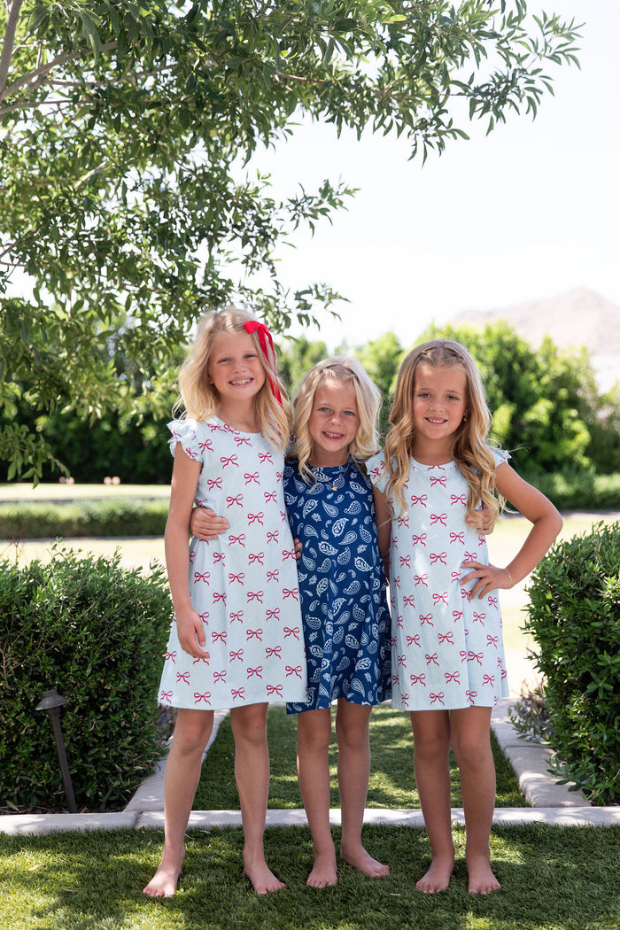 BLUE PAISLEY | RUFFLE SLEEVE DRESS