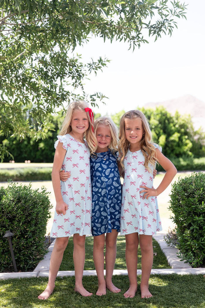 BLUE PAISLEY | RUFFLE SLEEVE DRESS