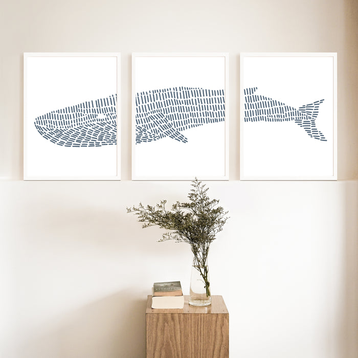 Blue Whale Illustration - Set of 3  - Art Prints or Canvases - Jetty Home