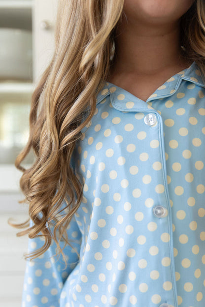 BLUE + YELLOW POLKADOTS | GIRLS' BUTTON UP LONG SLEEVE SET