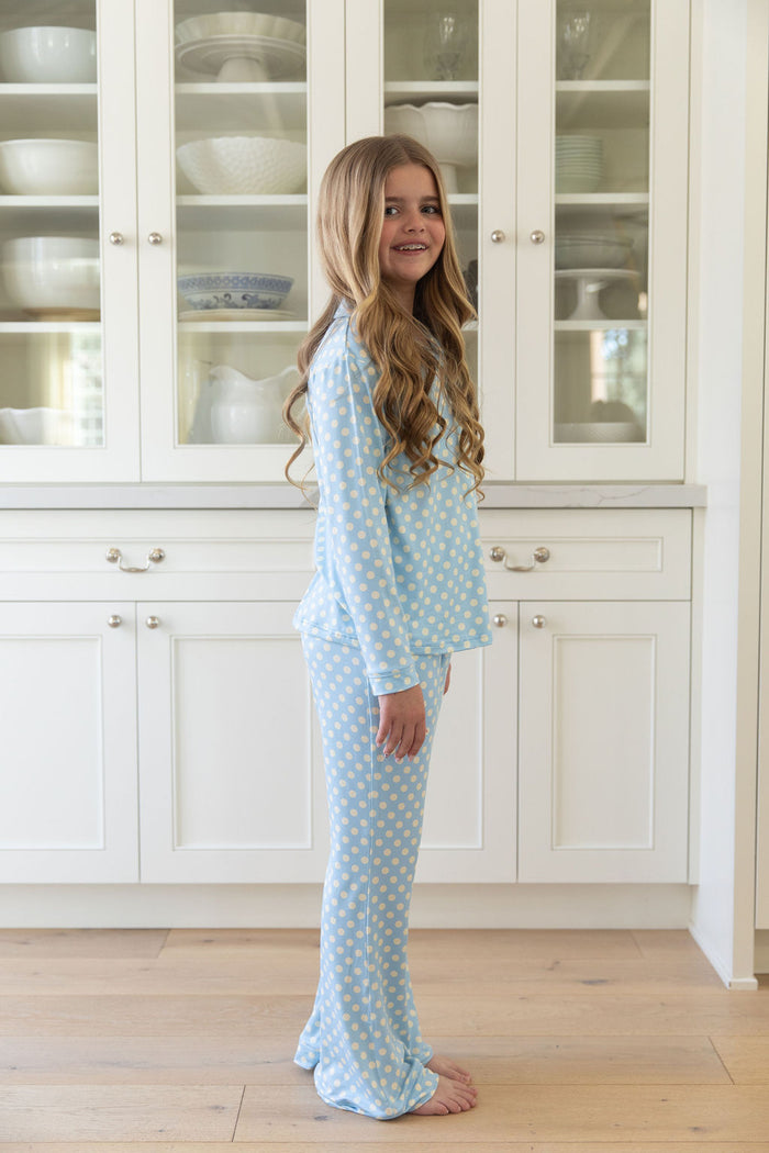 BLUE + YELLOW POLKADOTS | GIRLS' BUTTON UP LONG SLEEVE SET