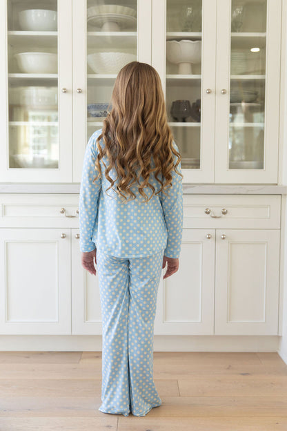 BLUE + YELLOW POLKADOTS | GIRLS' BUTTON UP LONG SLEEVE SET