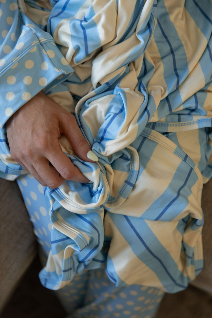 BLUE + YELLOW POLKADOTS | WOMEN'S BUTTON UP LONG SLEEVE SET