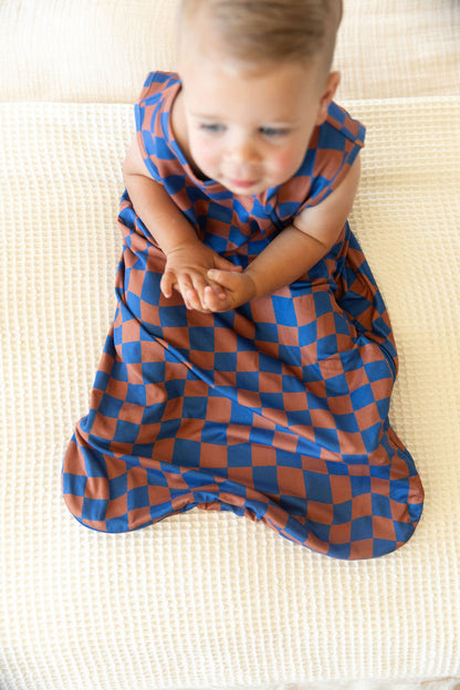 BROWN + ROYAL BLUE WAVY CHECKER | SLEEP SACK