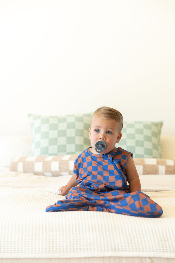 BROWN + ROYAL BLUE WAVY CHECKER | SLEEP SACK