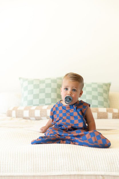 BROWN + ROYAL BLUE WAVY CHECKER | SLEEP SACK
