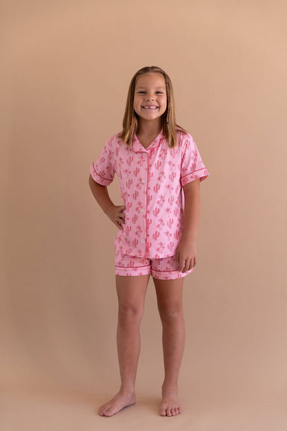 CACTUS PALM | GIRLS' BUTTON UP SHORT SLEEVE + SHORTS SET