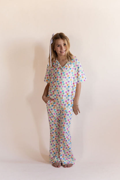 CANDY HEARTS | GIRLS' BUTTON UP SHORT SLEEVE SET