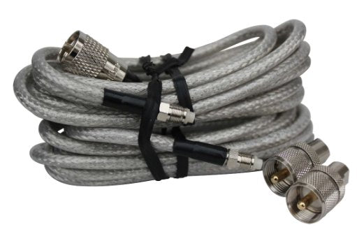 CB Radio Coax Cable - Procomm PR18-SD8XN13 18 foot Clear Dual Co-Phase RG8X Coax Cable w/ Removable PL-259 Connectors - CB Radio Supply
