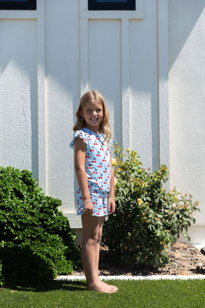 CHERRY STRIPES | RUFFLE SHORT SET