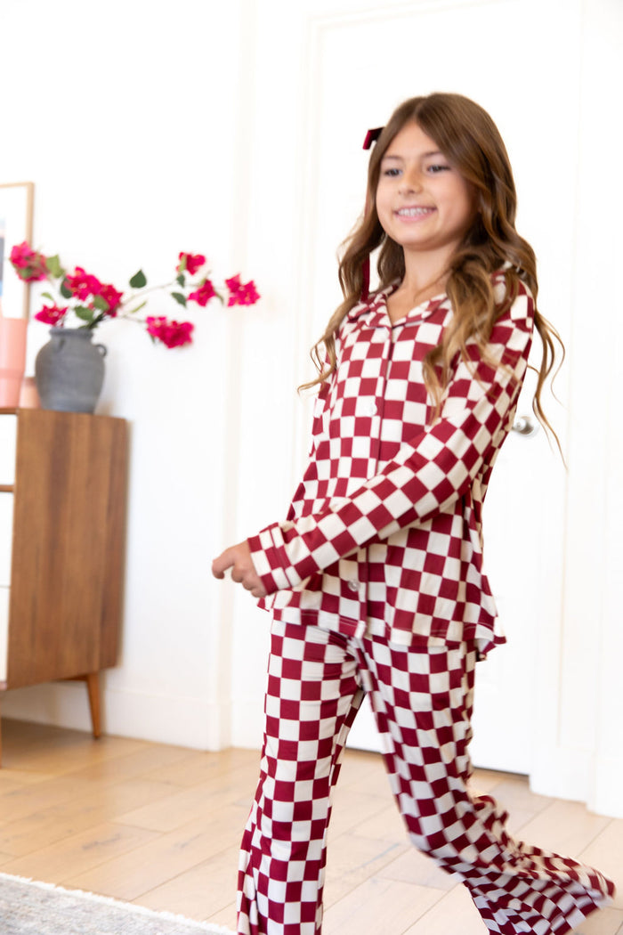 CRANBERRY CHECKER | GIRLS' BUTTON UP LONG SLEEVE SET