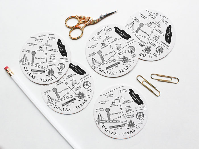 Dallas Neighborhoods Map Coaster Set - onderkast-studio