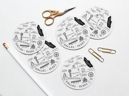 Dallas Neighborhoods Map Coaster Set - onderkast-studio