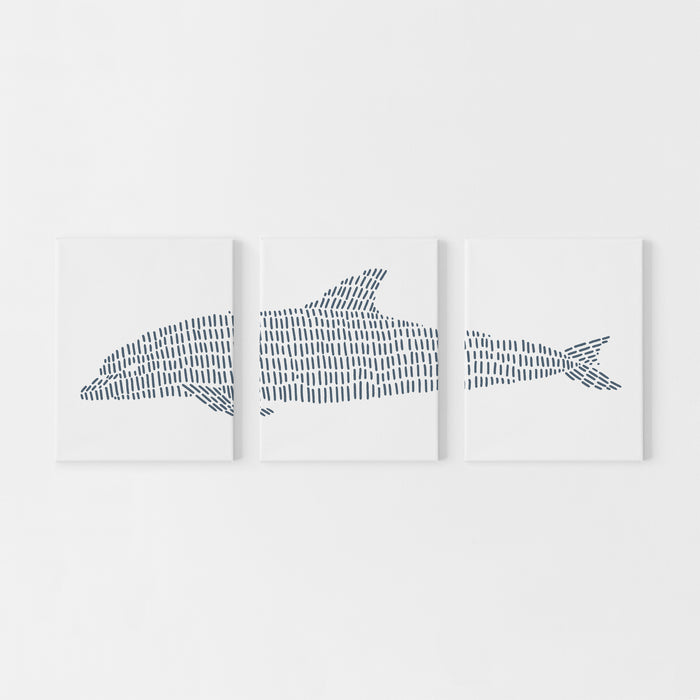 Dolphin Modern Tropical Illustration Triptych Set of Three Wall Art Prints or Canvas - Jetty Home