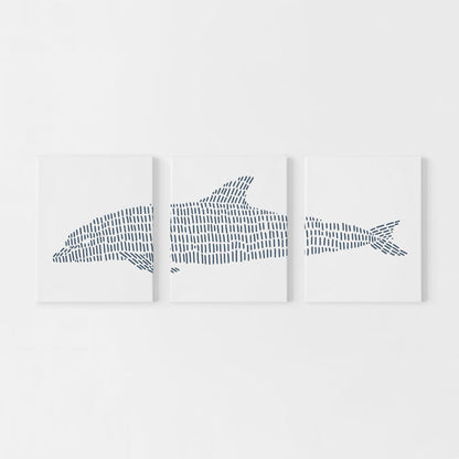 Dolphin Modern Tropical Illustration Triptych Set of Three Wall Art Prints or Canvas - Jetty Home